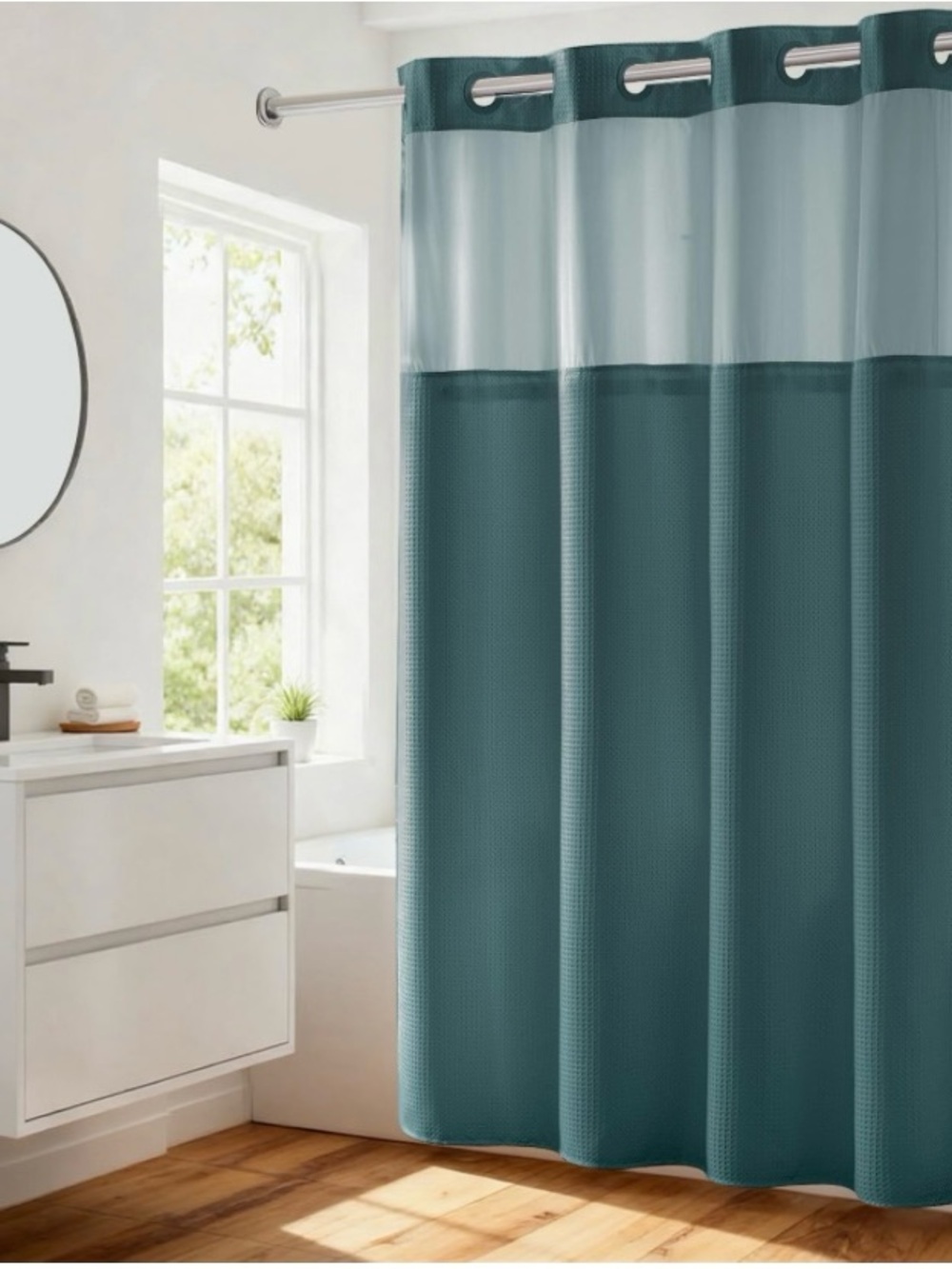 EUTXL 256GSM Two Layers No Hook Waffle Shower Curtain, Light Blue 72 X 74”